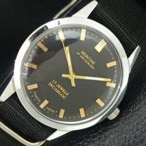 Vintage 1976 Montine Of Switzerland  Manual Mens Silver Watch W/Nato Strap